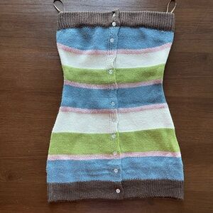 NWOT Striped Knit Button-Front Tube Dress in Blue, Green, Pink, White, Brown